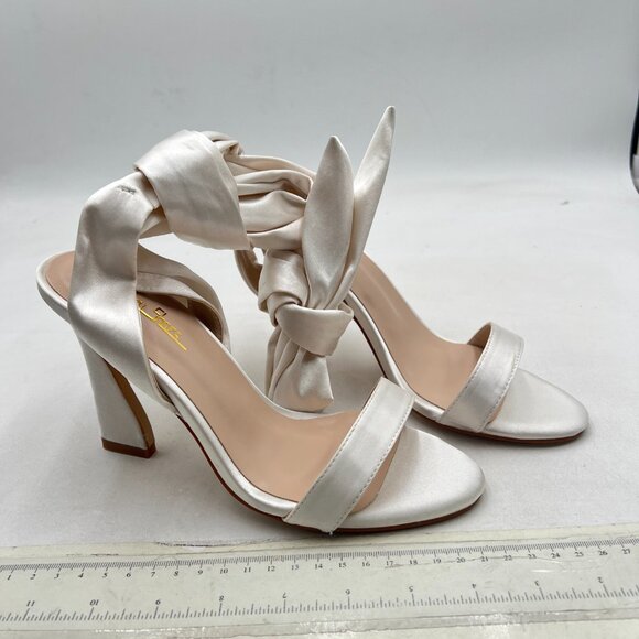 Milooey shoes White Open Toe Strappy Lace Up Block High Heels Ankle Strap Sandal - Picture 4 of 8